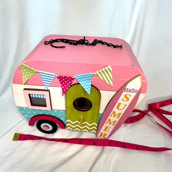 Summer Home Decor .  Cute Wooden Camper Decor.  Hanging Chain. Birdhouse. - Picture 6 of 8